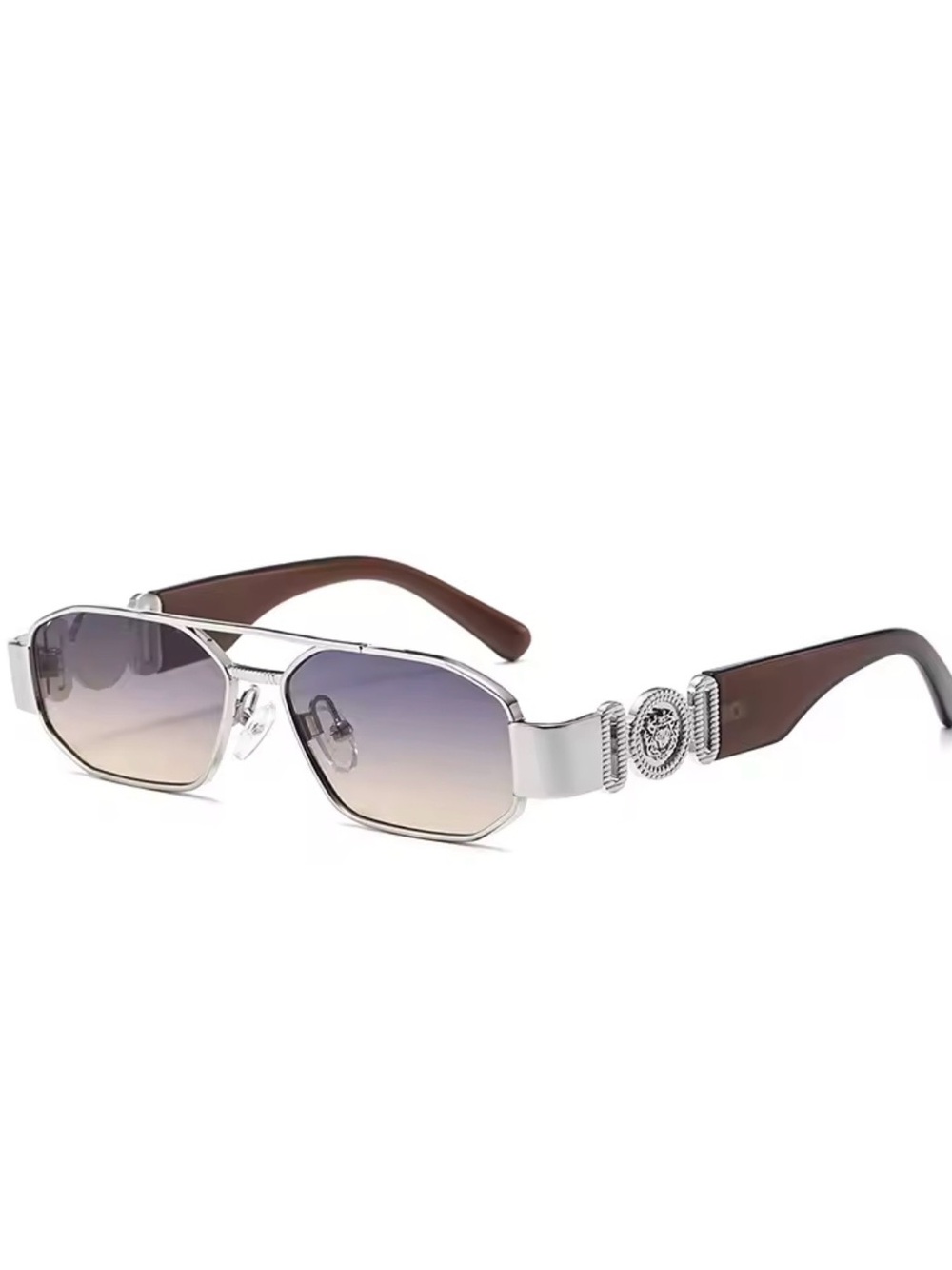 Men's Silver Frame Sunglasses with Brown Temples - Gradient Lenses